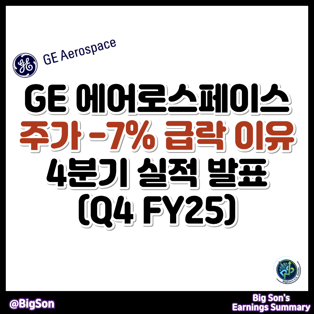 GE 에어로스페이스(GE) 주가 -7% 급락 이유, 4분기 실적(Earnings Q4 FY25)